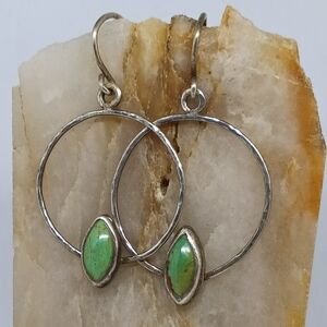Handmade Natural Turquoise Sterling Earrings .925 Turquoise Hoops x kalyjwls